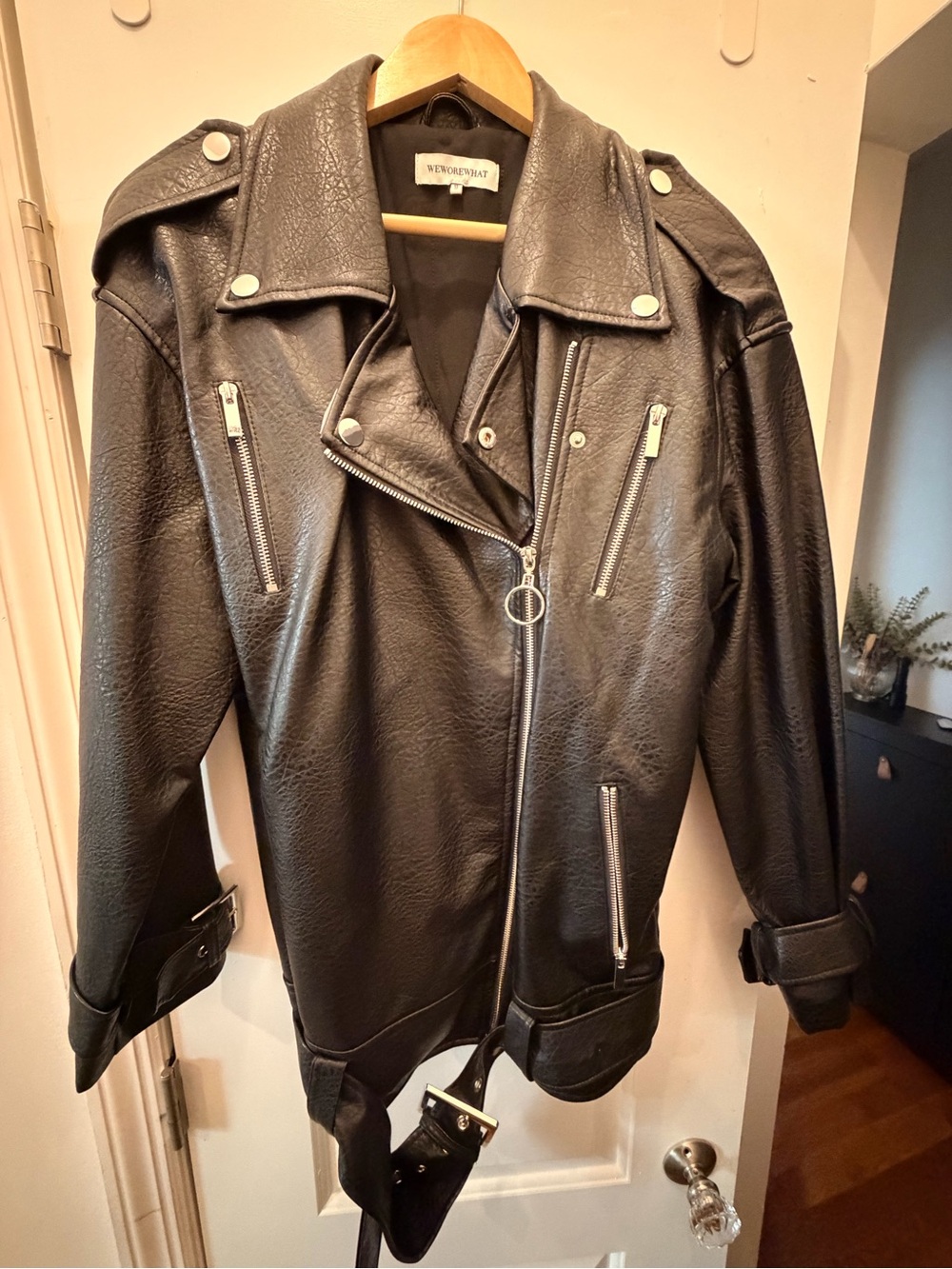 WeWoreWhat Black Faux Leather Moto Bomber Jacket